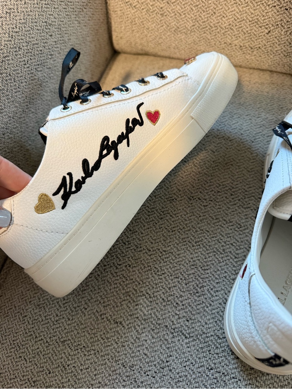 White Embellished Platform Sneakers with Heart & Character Details - Picture 4 of 4